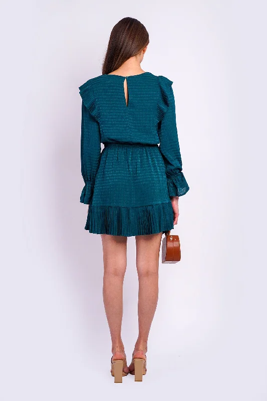 Teal Crew Neck Sleeve Dress