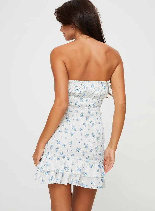 Gavelo Strapless Mini Dress White / Blue Floral