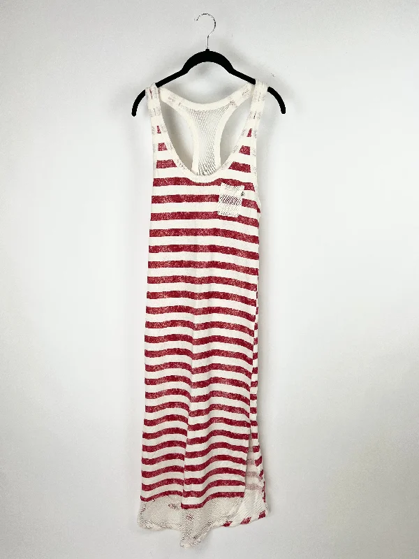 Red And White Striped Lounge Dress - Small