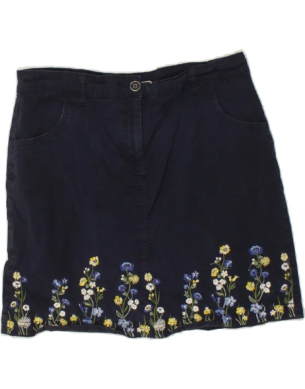 KAREN SCOTT Womens Straight Skirt US 10 Large W34  Navy Blue Floral Cotton