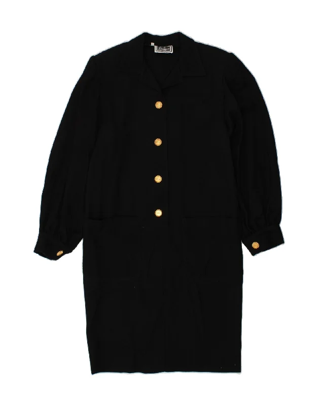 LUISA SPAGNOLI Womens Shirt Dress IT 44 Medium Black Virgin Wool