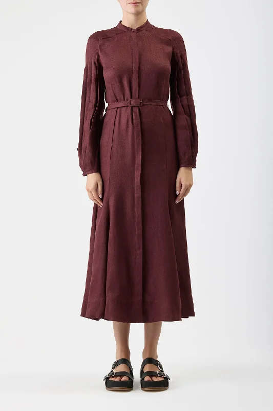 Lydia Dress with Slip in Deep Bordeaux Linen