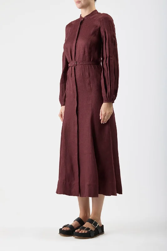 Lydia Dress with Slip in Deep Bordeaux Linen