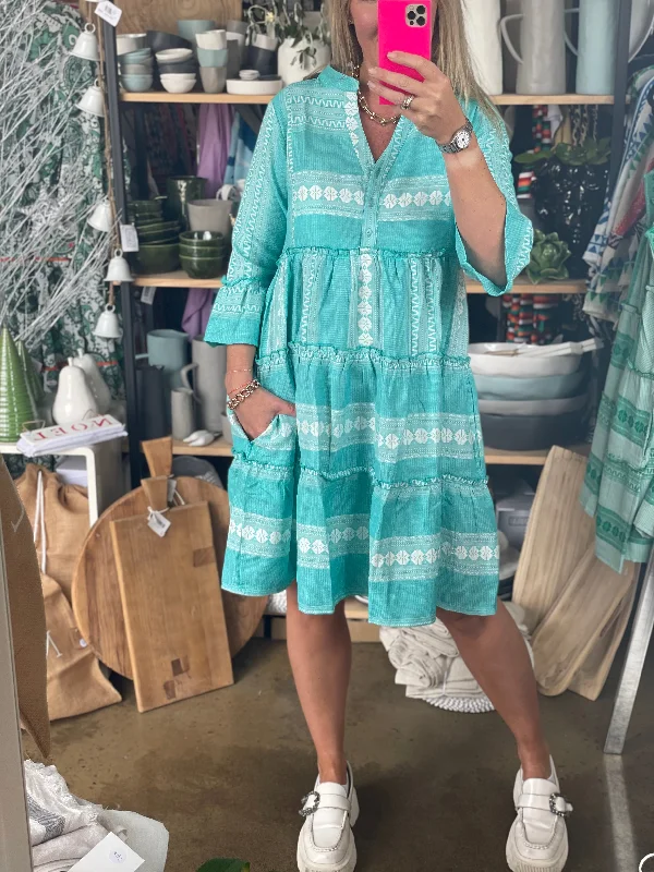 Copenhagen Mediterranean Mini Dress Mint Aqua