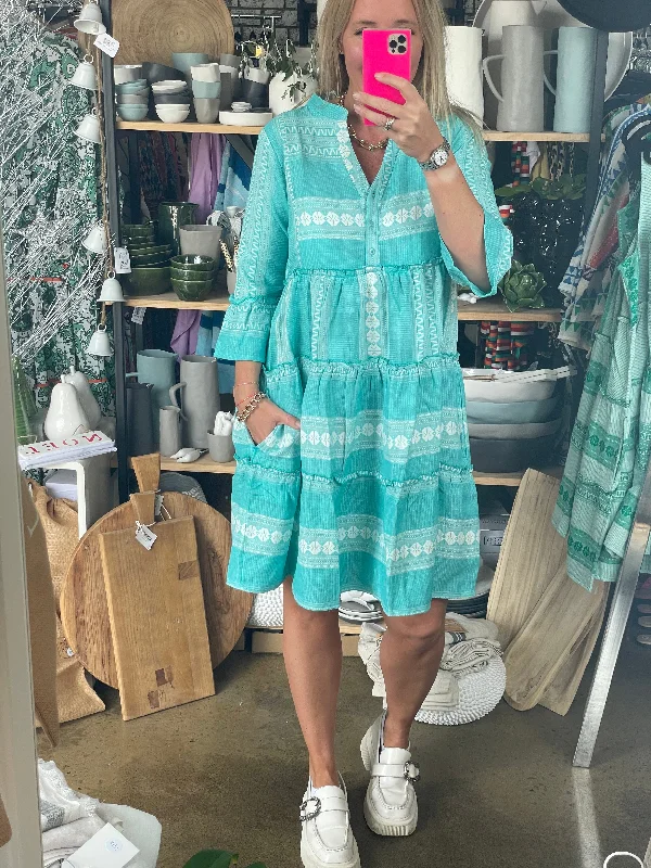 Copenhagen Mediterranean Mini Dress Mint Aqua