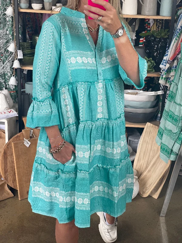 Copenhagen Mediterranean Mini Dress Mint Aqua