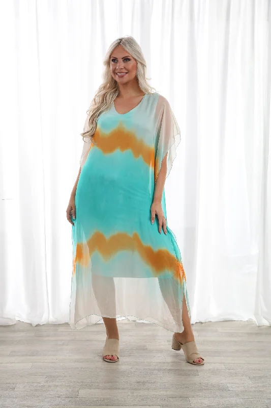 Silk Tye Dye Dress Turquoise