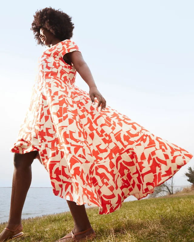 Sunset Linen Flounce Dress - Shoreline Sunset Print