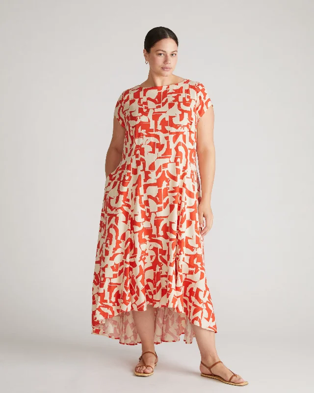 Sunset Linen Flounce Dress - Shoreline Sunset Print