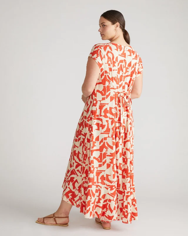 Sunset Linen Flounce Dress - Shoreline Sunset Print