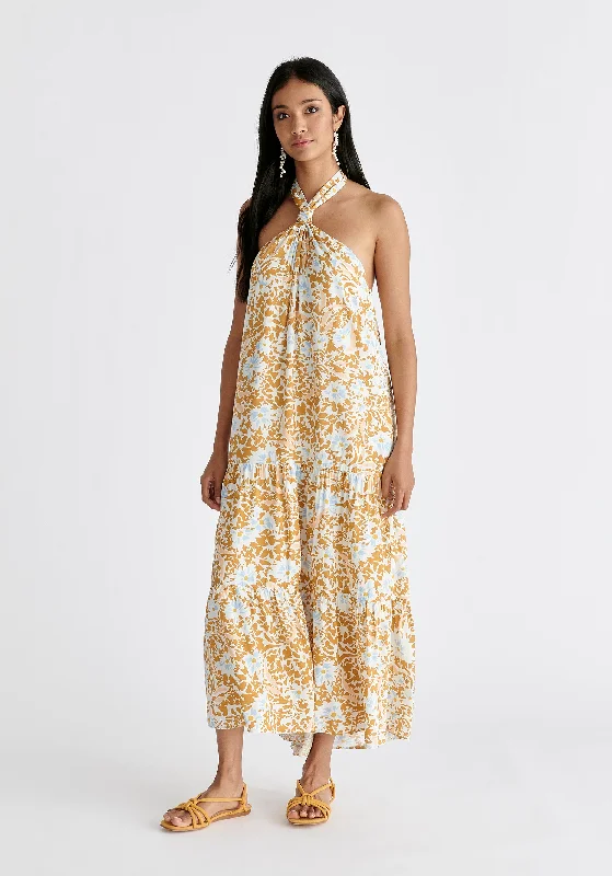 Tiered Halterneck Maxi Dress