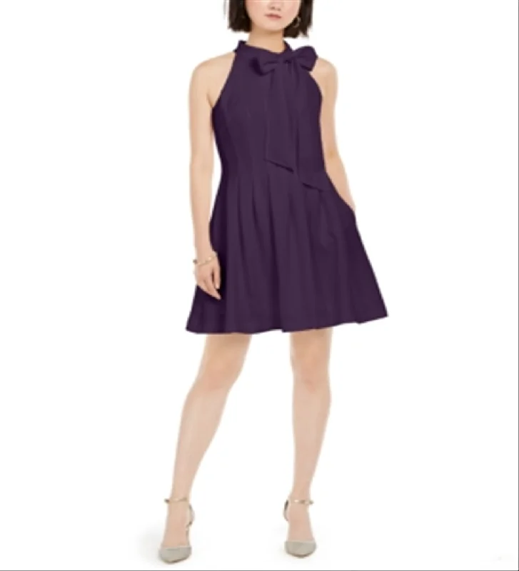 Vince Camuto Women's Bow Neck Fit & Flare Dress Purple Size 4