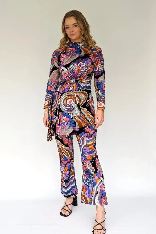 Vintage 70s Psychedelic Trouser Pant Suit with Tie