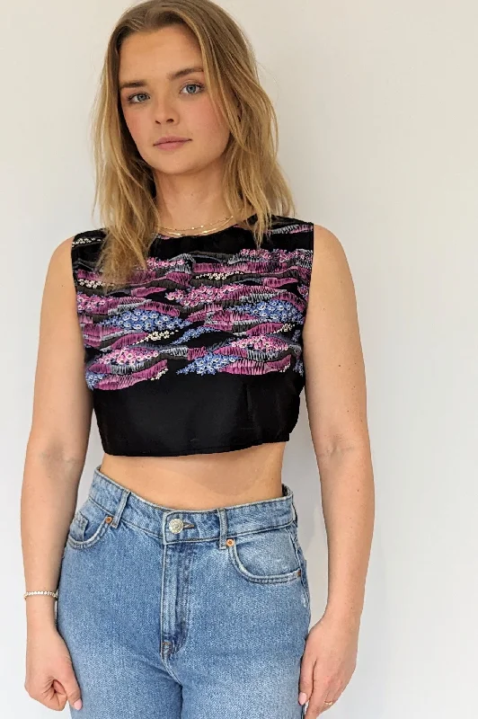 Vintage Boho Floral Painted Cropped Top