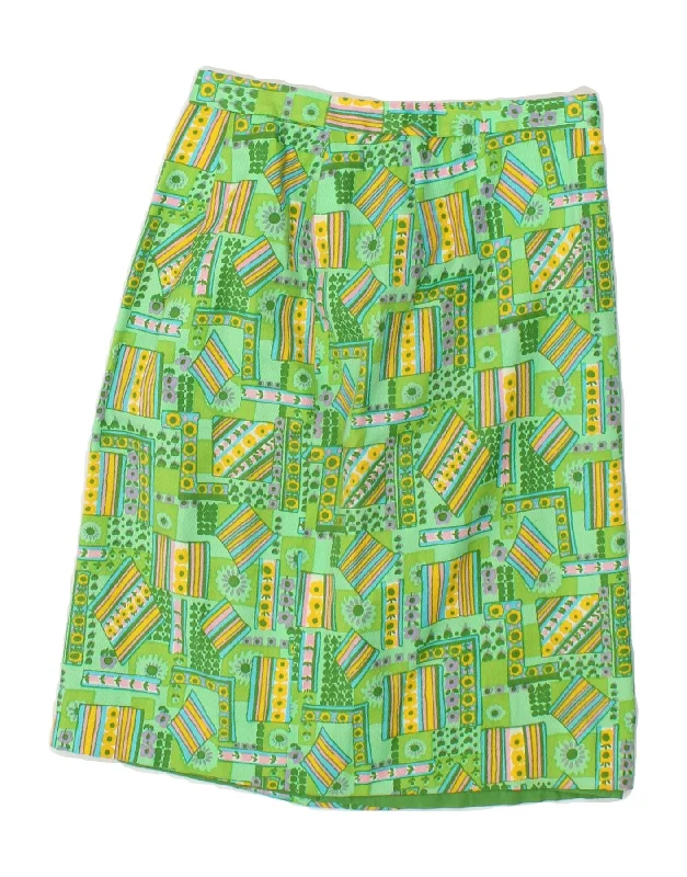 VINTAGE Womens Abstract Pattern Straight Skirt W24 XS Green