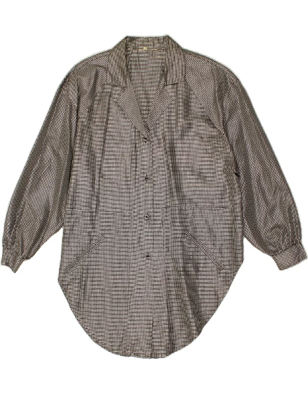 VINTAGE Womens Long Sleeve Shirt Dress EU 42 Large Silver Gingham Lurex