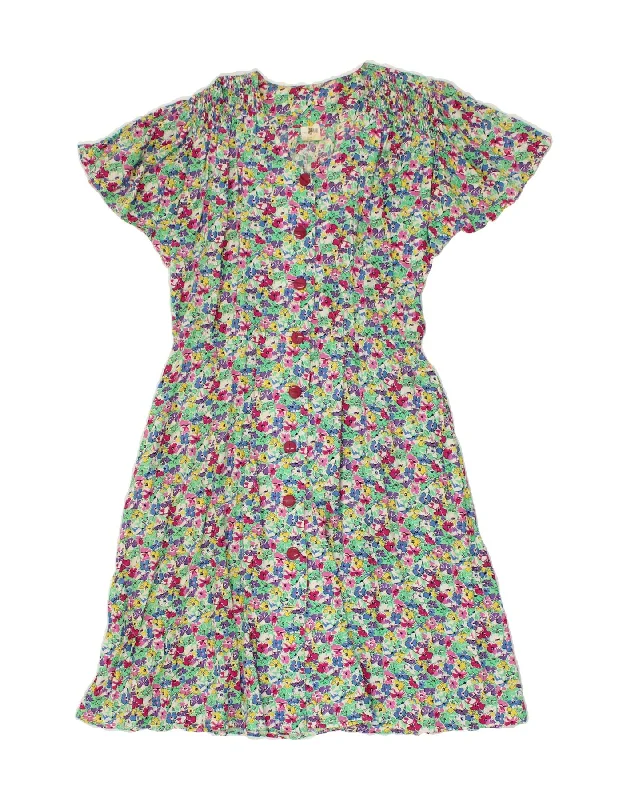 VINTAGE Womens Short Sleeves Shift Dress EU 38 Medium Multicoloured Floral