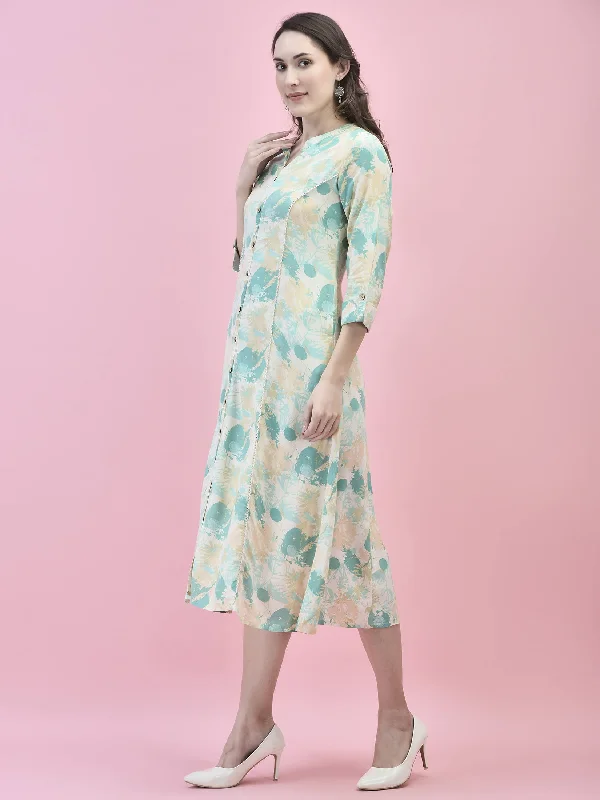 Women Liva Rayon Green Abstract Print Dress