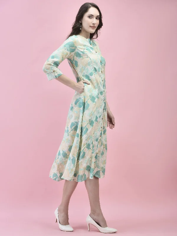 Women Liva Rayon Green Abstract Print Dress