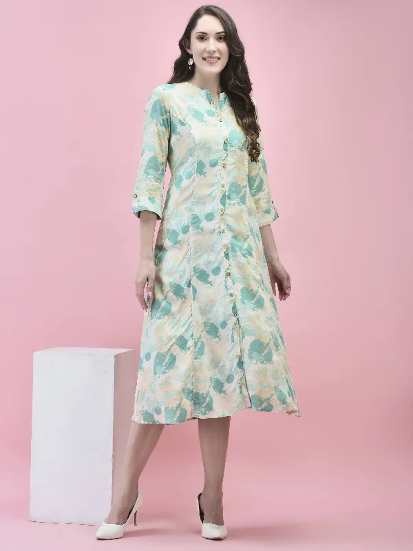 Women Liva Rayon Green Abstract Print Dress