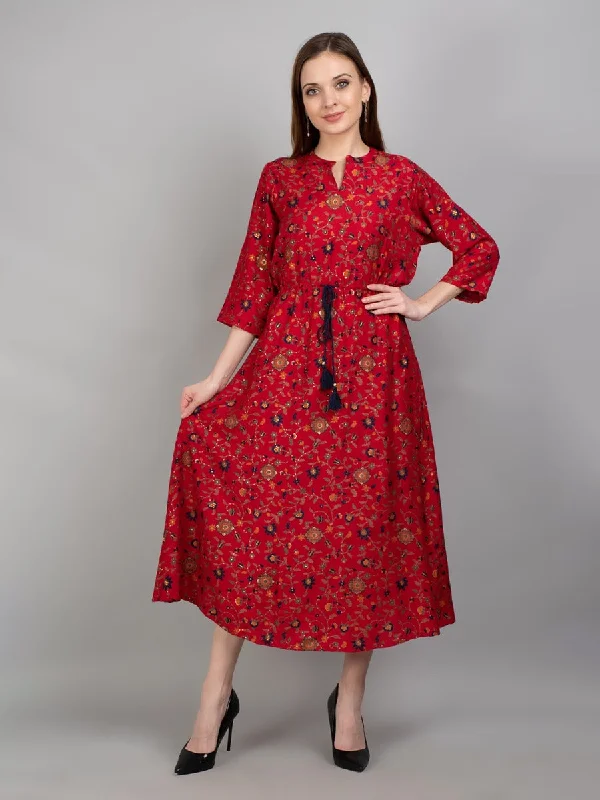 Women Red Floral Printed Dress