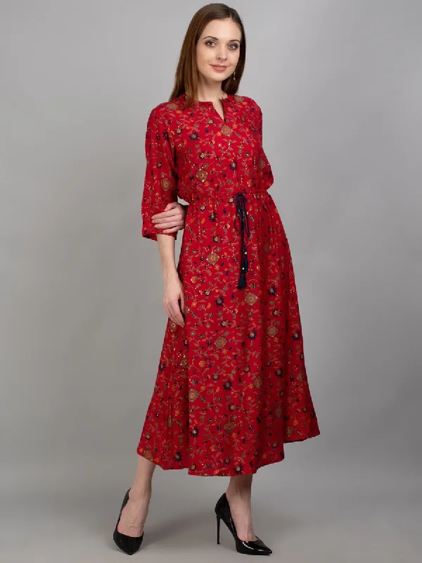 Women Red Floral Printed Dress