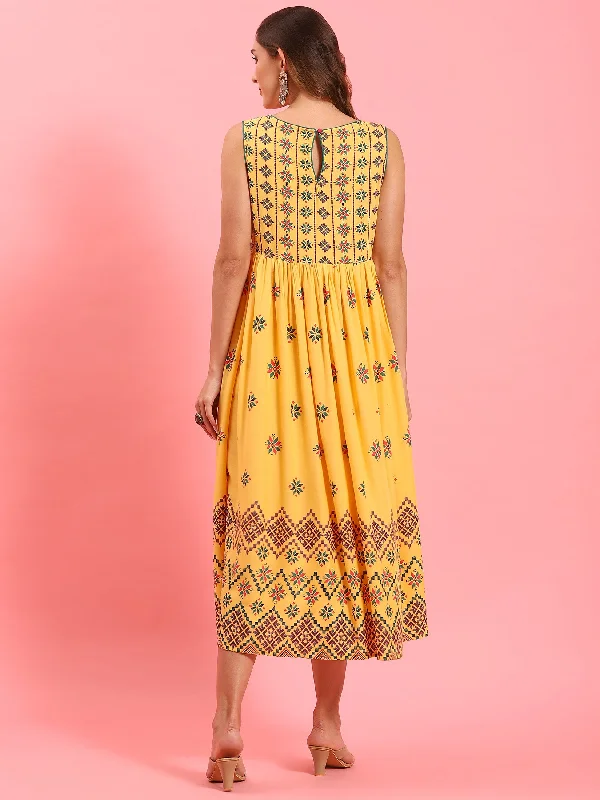 Women Yellow Geometric Printed Dress