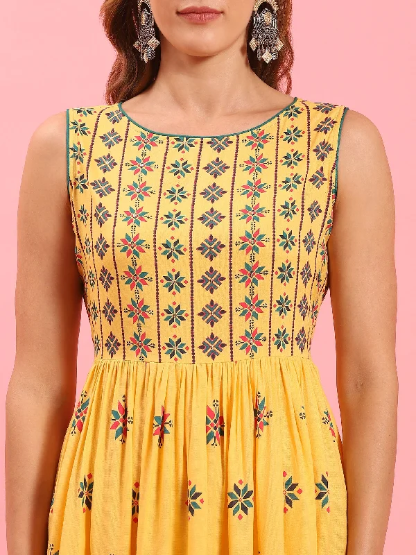 Women Yellow Geometric Printed Dress