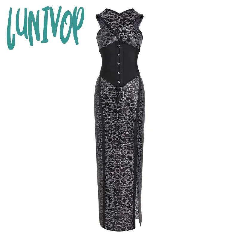 Lunivop Fashion Sexy Elegant Print Leopard Long Bandage Dress Vestidos De Fiesta Birthday Evening Cocktail Party Formal Occasion Dresses