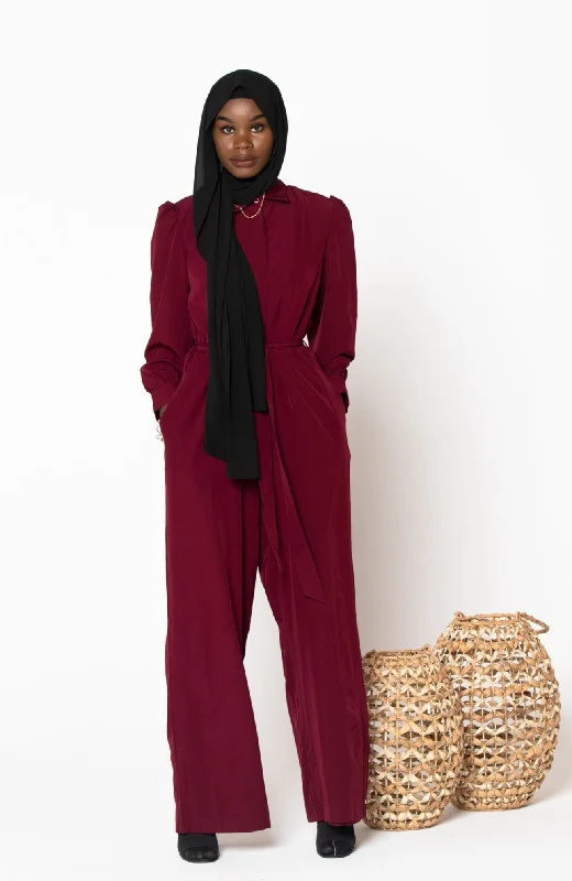 Burgundy Lattice Jumpsuit-CLEARANCE