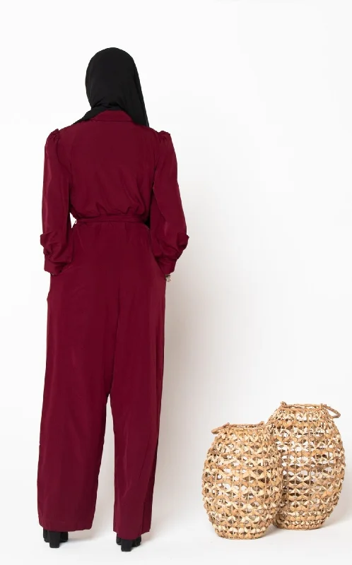 Burgundy Lattice Jumpsuit-CLEARANCE