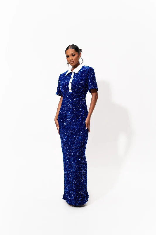 DAYA Sequin Maxi Dress in SAPPHIRE