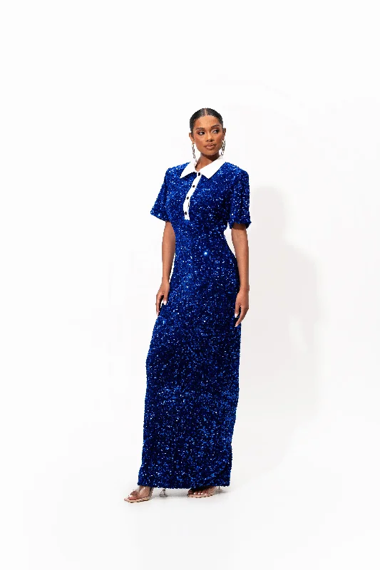 DAYA Sequin Maxi Dress in SAPPHIRE