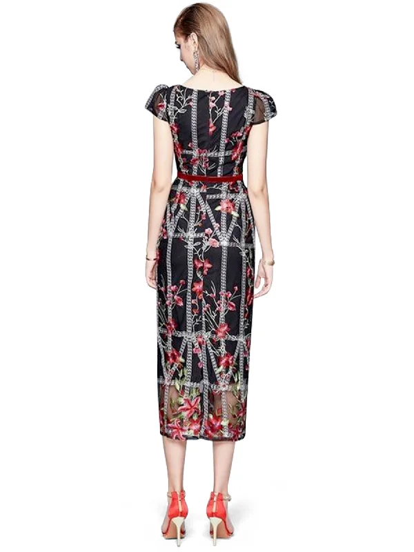 Eterna Floral Midi Cocktail Dress