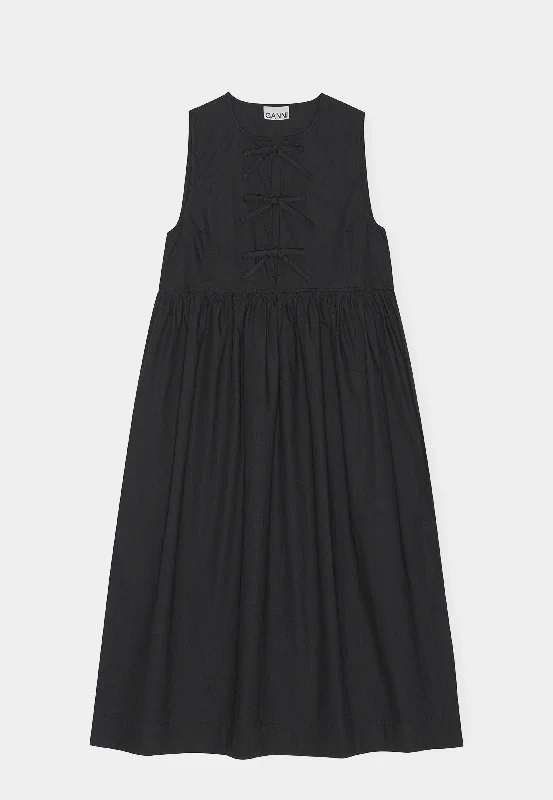 Ganni Cotton Poplin Midi Dress Black