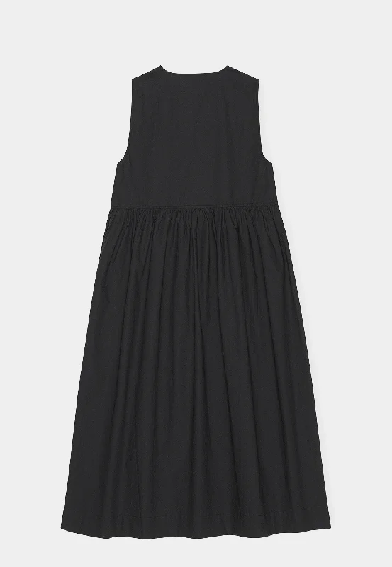 Ganni Cotton Poplin Midi Dress Black