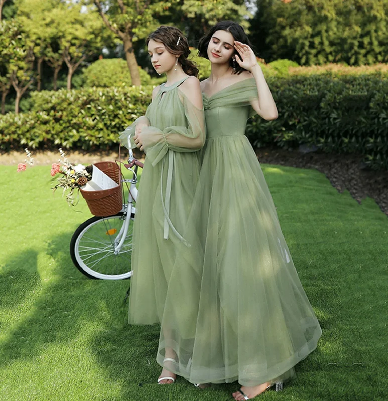 Green tulle long A line prom dress bridesmaid dress  10048