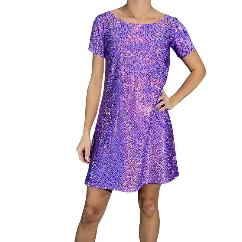 Lavender Holographic Sparkly Tee Dress | Shirtdress in Purple