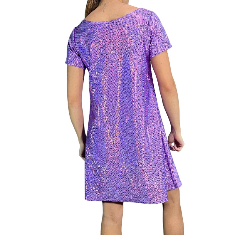 Lavender Holographic Sparkly Tee Dress | Shirtdress in Purple