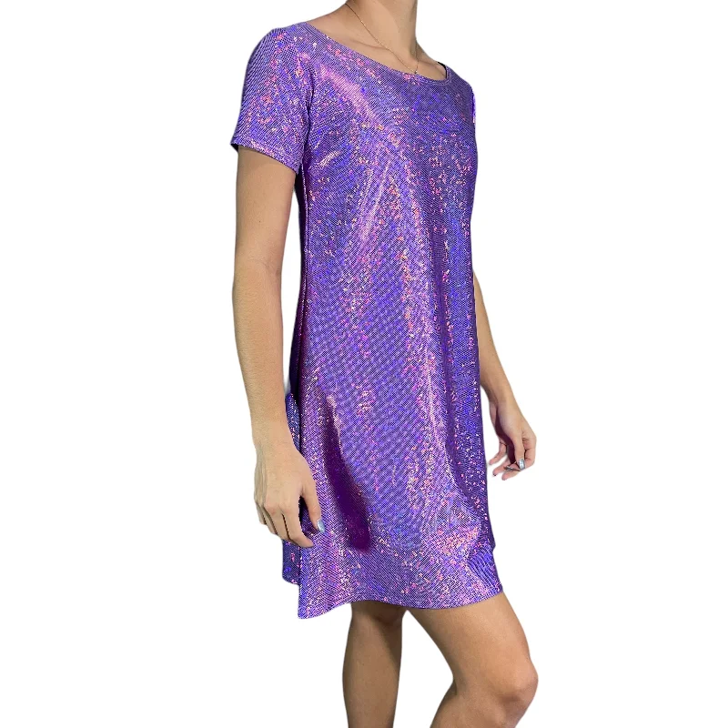 Lavender Holographic Sparkly Tee Dress | Shirtdress in Purple