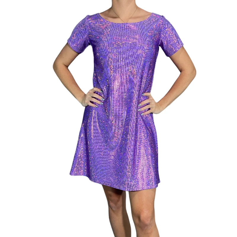 Lavender Holographic Sparkly Tee Dress | Shirtdress in Purple