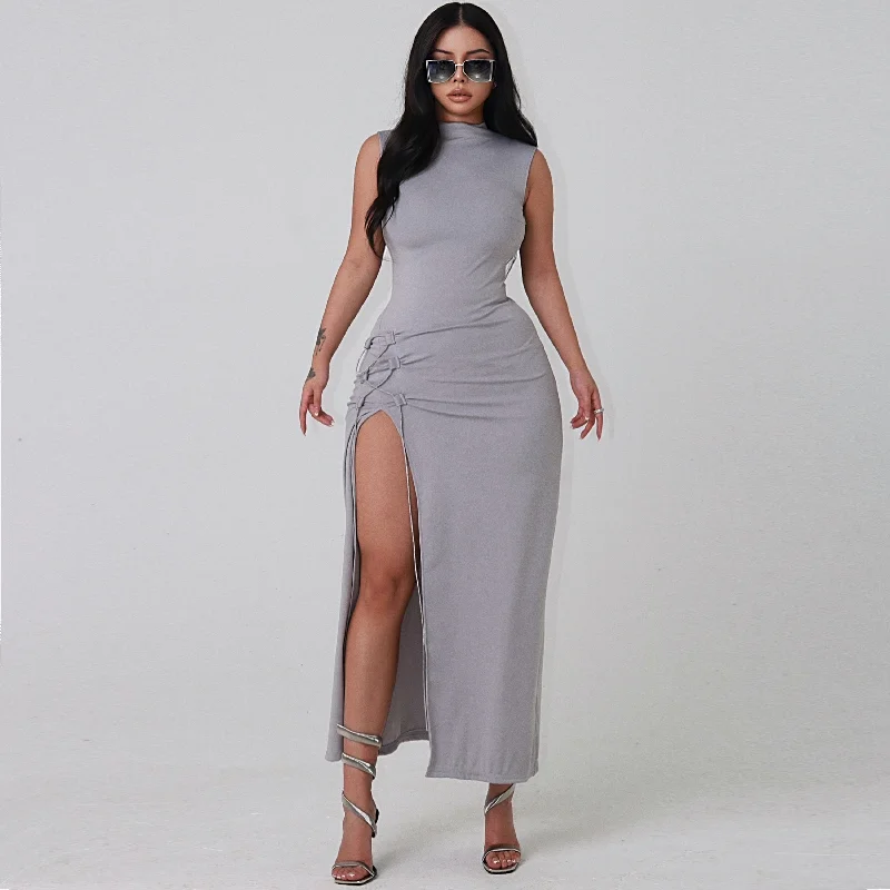 Lauretta SYNEZ Side Slit Lace Up Long Dress