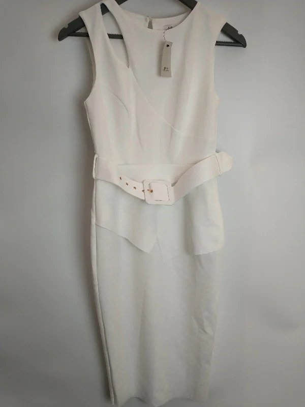 River Island White Belted Bodycon Midi Dress Size UK 6 **** V257