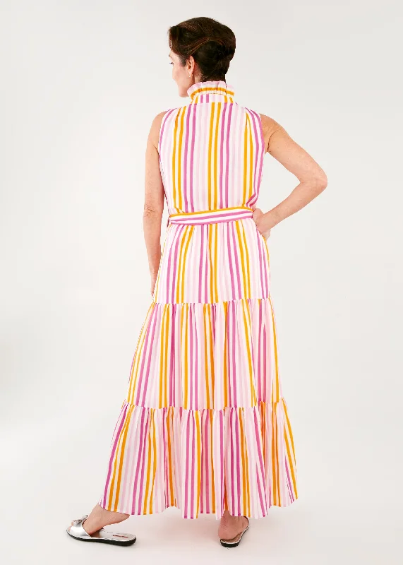 Sadie Sleeveless Maxi Dress Pink Striped Linen