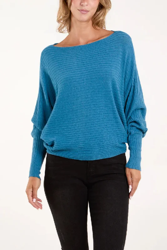 Batwing Ribbed Jumper - Teal