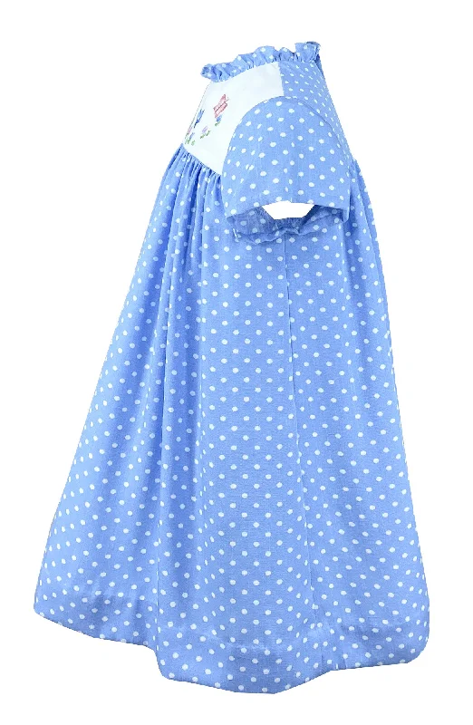 Blue Polka Dot Ivy Dress - Butterfly embroideries