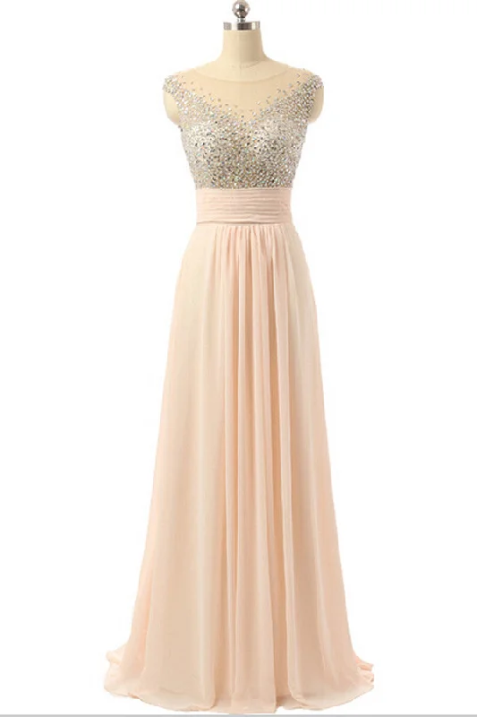 Cap Sleeves Chiffon Empire Waist Beaded Long Prom Dress ED0960