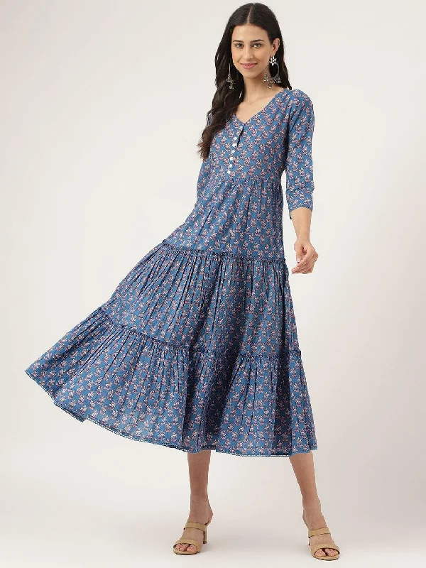 Blue Floral Printed Long dress