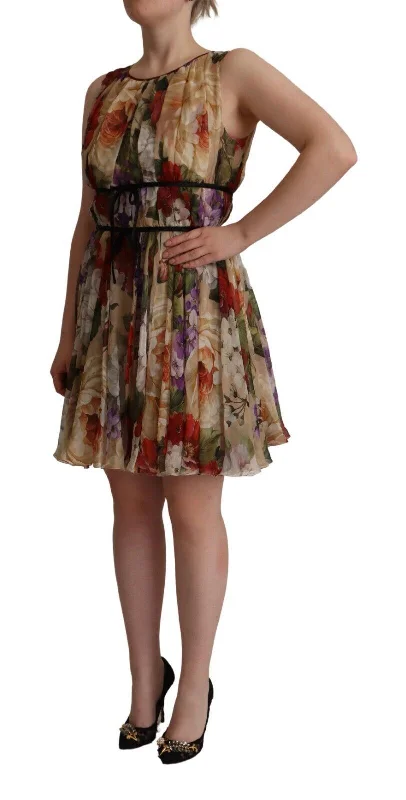 Elegant Floral Print Silk Mini Dress