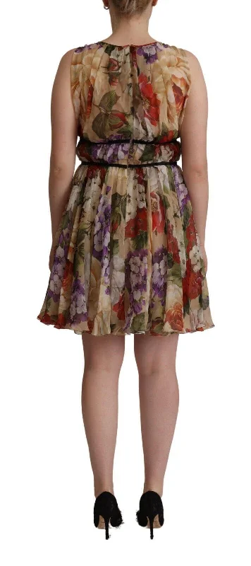 Elegant Floral Print Silk Mini Dress